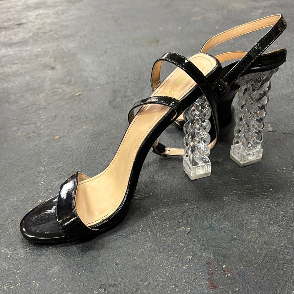 Cathy Din USA Elegant Black Strappy Heels with Resin Braid Heels